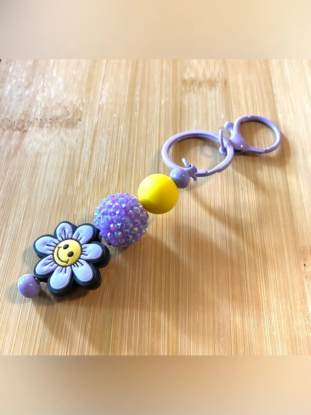 Lavender Smiley Daisy Keychain with Yellow Accent